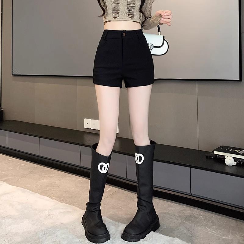 2025 Women's Black High-Waisted Slimming Sexy Shorts for Summer