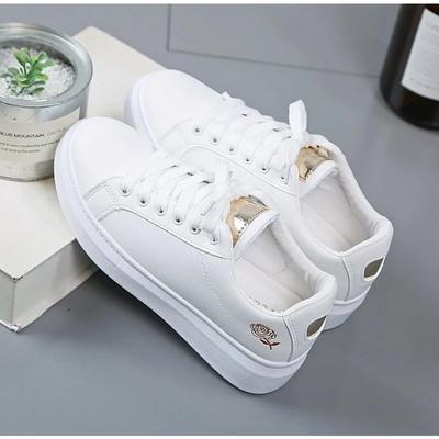 2024 2024 Tenis Feminino Lace-up White Shoes Women's PU Leather Solid Color Women's Shoes Casual Women's Shoes Sports
