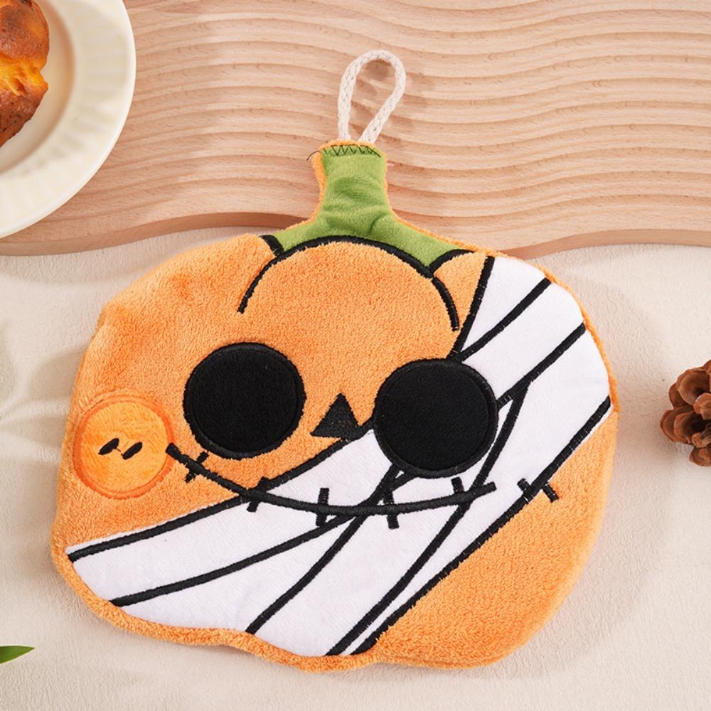 Soft Coral Fleece Halloween Pumpkin Hand Towel Hangable Kitchen Towels  Home Bathroom Use