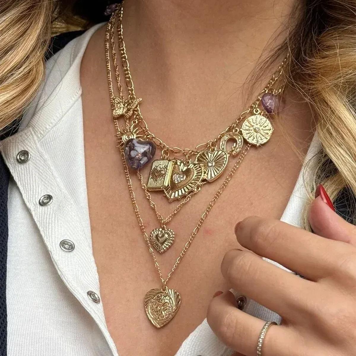Многослойная подвеска-ожерелье в виде сердца и бабочки - Стильный высококачественный аксессуар для женщин