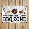 Cartello in Metallo Zona Barbecue Vintage 20x30cm Arte da Parete Rustica Resistente alle Intemperie Decorazione per Grigliate all'Aperto