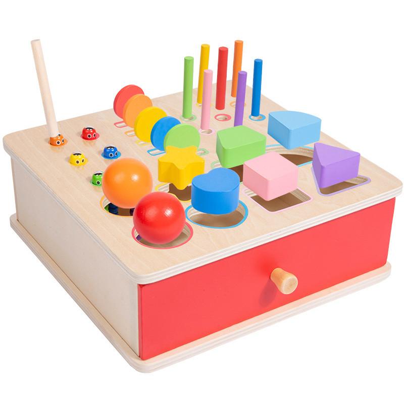 Montessori Sorting Box Wooden Educational Toy For Toddler Learning Colors Shapes