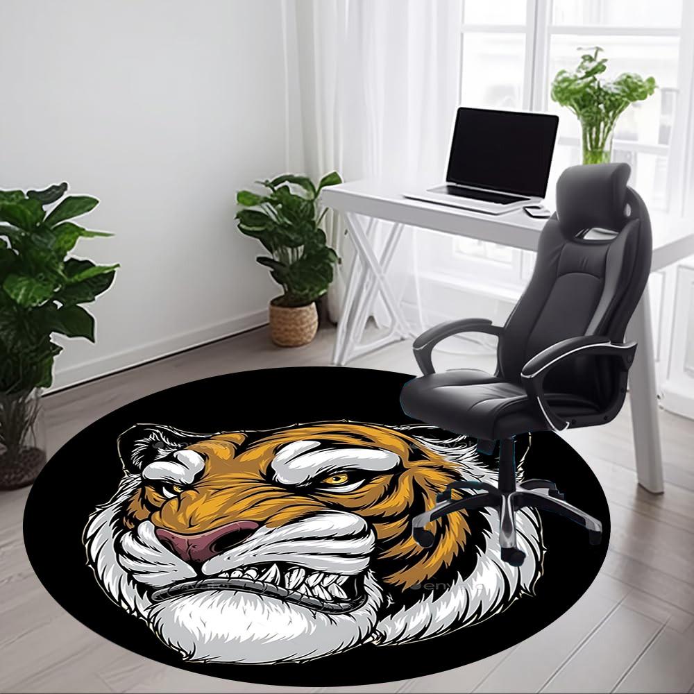 1pc Tiger Head Chair Carpet for Office, Round Non Slip Durable Large Size Office Carpet, Suitable for Office
