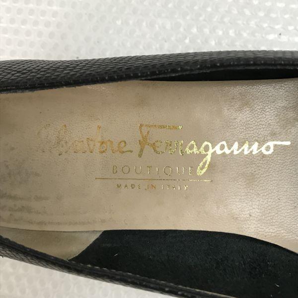 Salvatore Ferragamo Lizard Leather Pumps 6C 23 black(USED)