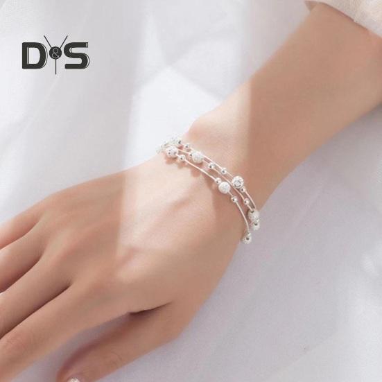 Women Bracelet Three-layered Stacking Bead Polished Pure Color Alloy Adjustable Lobster Clip Shopping Work Party Dating Wrist Chain Lady Jewelry