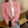 Korean Style Gentle Pink Turn-Down Collar Long Sleeve Slimming Shirt for Women – Spring & Autumn Loose Fit Top.