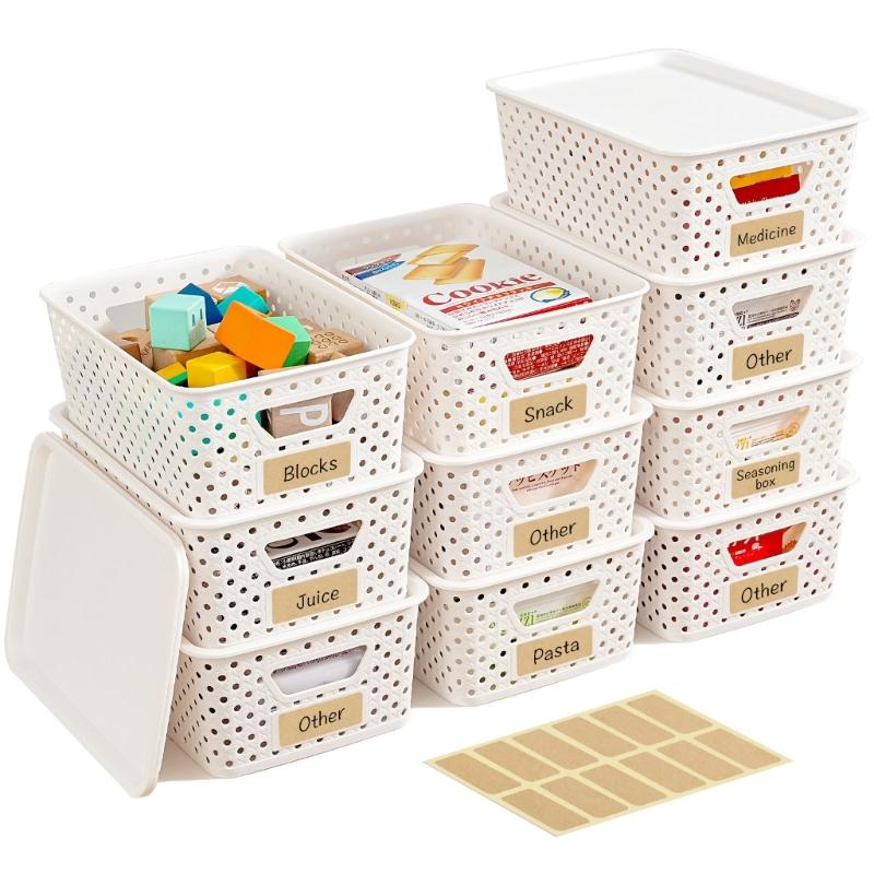 Storage Basket with Lid Set of 6 Plastic Storage Bins for Playroom Items, Closet Shelves, Bedroom and Sundry Storage