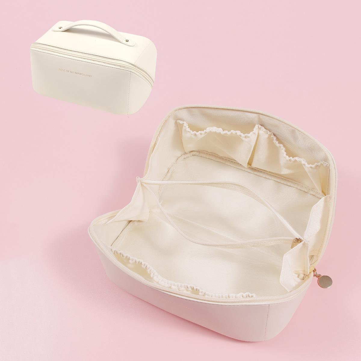 

In Cosmetic Bag Trendy Pure Color Pu Leather Portable Large Capacity Bag Wash StyleA