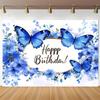 2D Blue Butterfly Happy Birthday Backdrop Photography Background
