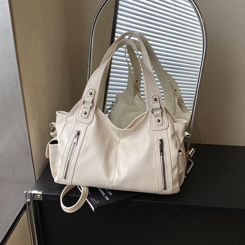 PU Tote Bag Women's Large Capacity Shoulder Handbag with Zip Pockets Casual Fashion Everyday Carry Bag