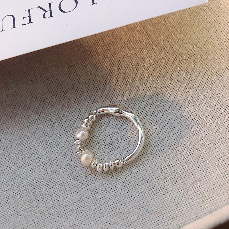 Elegant Pearl Elastic Wave Ring for Women - Stylish Ins Niche Index Finger Accessory Adjustable Open Ring