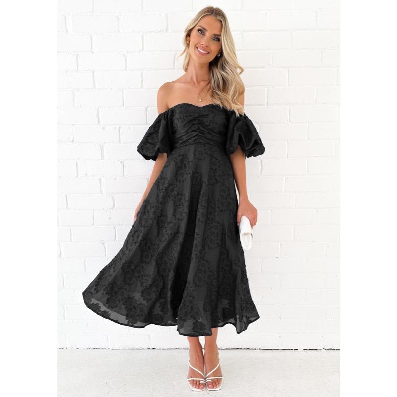 Bubble Sleeve Waist Cinching Temperament Dress for Women