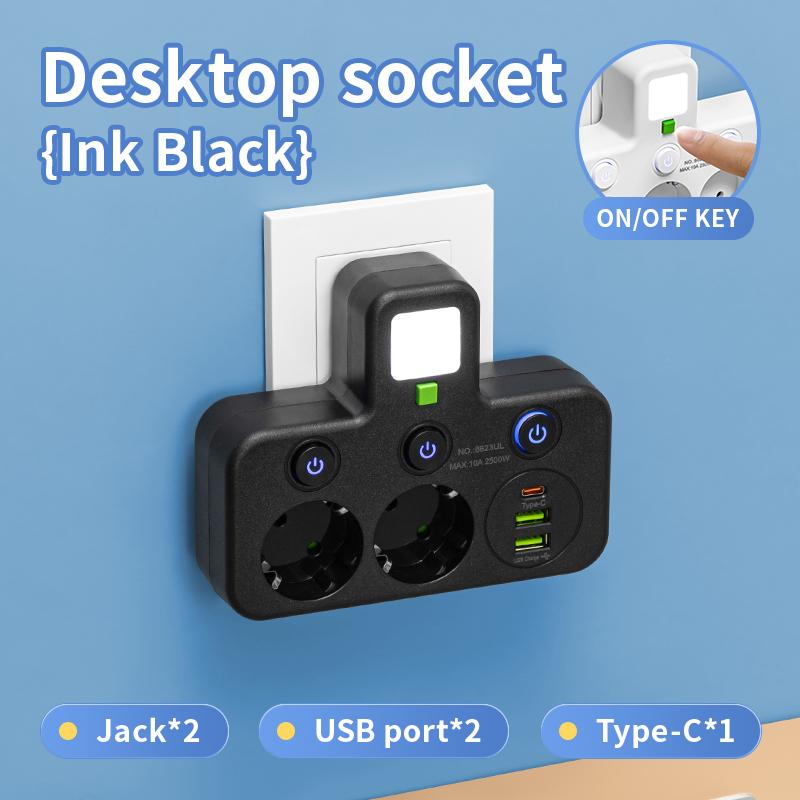 EU Wall Plug Power Strip – 2 Versions: Standard or with USB Type-C, Wall Charger for Home & Office
