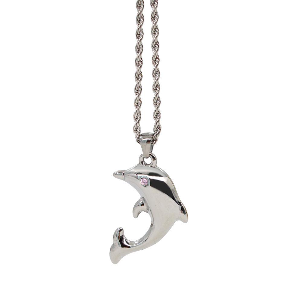 Chic 3D Dolphin Stainless Steel Pendant Necklace - Unisex Charming Twisted Rope Chain