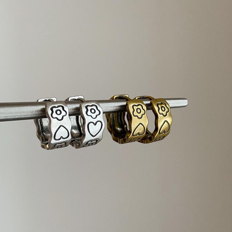 Vintage Heart & Flower Embossed Metal Ear Cuffs for Women