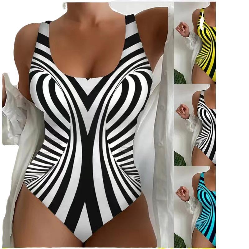 Women's beach swimsuit tie-dye D print summer one-piece swimsuit