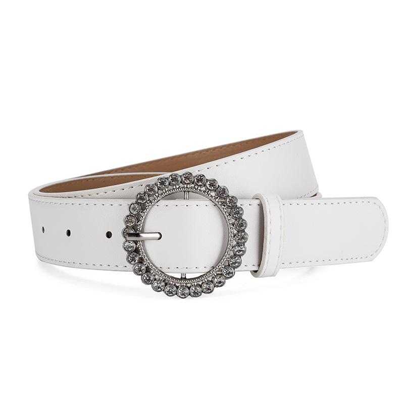 Autumn And Winter Women'S Belt Round Buckle Diamond-Set Literary Decoration Retro Simple Wide Belt Women