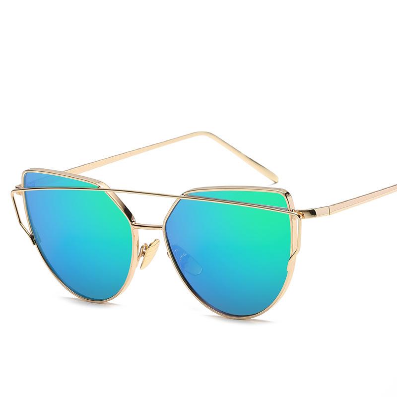 New Cat Eye Vintage Brand Designer Gold Mirror Sunglasses For Women Metal Reflective Flat Lens Sun Glasses Uv400 Eyewear