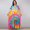 Rayon Tie-Dye Long Robe Bikini Cover-Up In 3 Colors
