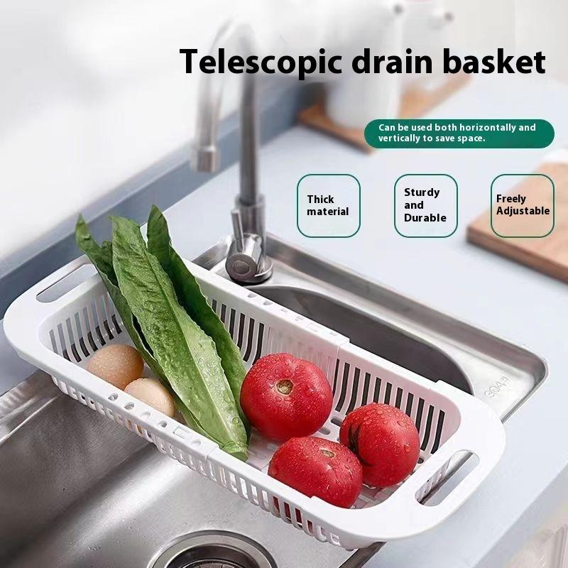 1Pc Retractable Sink Drain Rack Plastic Dish Chopsticks Rack Household Kitchen Vegetable Storage Rack Drain Basket
