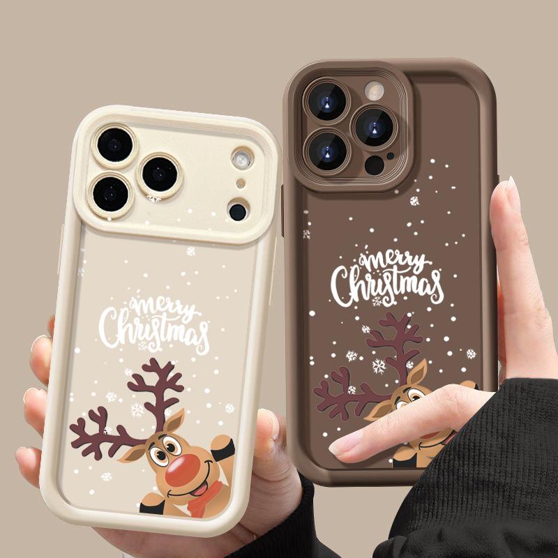 Cute Christmas Elk Pattern Case For iPhone 17 Air 16e 16 15 14 Pro Max 13 17 Pro Max 17 Pro 17 Shockproof Soft TPU Silicone Phone Cover Funda