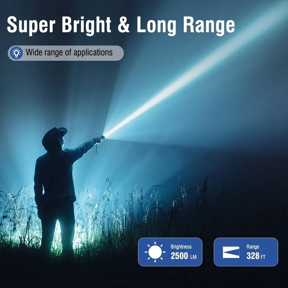 Super Bright 5*LED Flashlight 2500LM Aluminum Alloy Type-c Rechargeable Torch Waterproof Camping Fishing Lantern