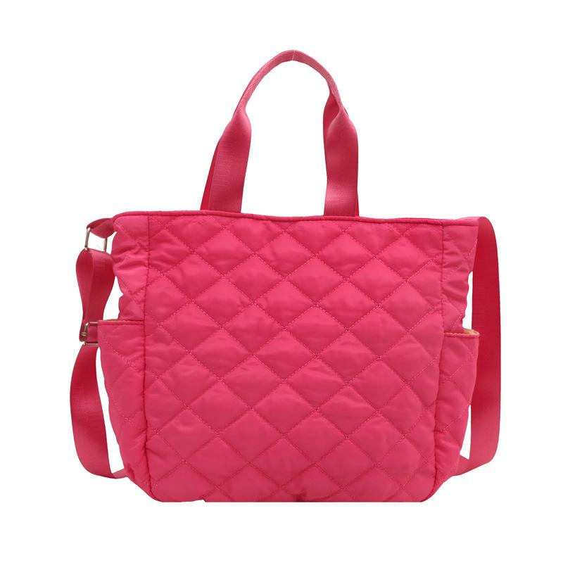 Stylish Large-capacity Embroidery Thread New Simple Diamond Cotton Trendy Crossbody One Shoulder Portable Tote Bag Woman