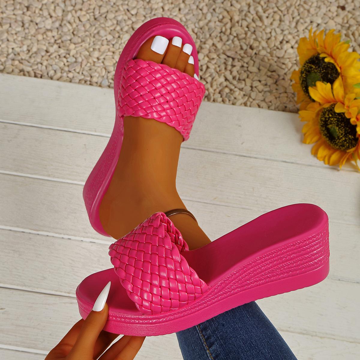 Женские босоножки на танкетке женские летние сандалии на платформе массивные золотистые туфли с круглой головкой женские пляжные туфли с толстой подошвой 42EUCN43 розы красного 1940₽