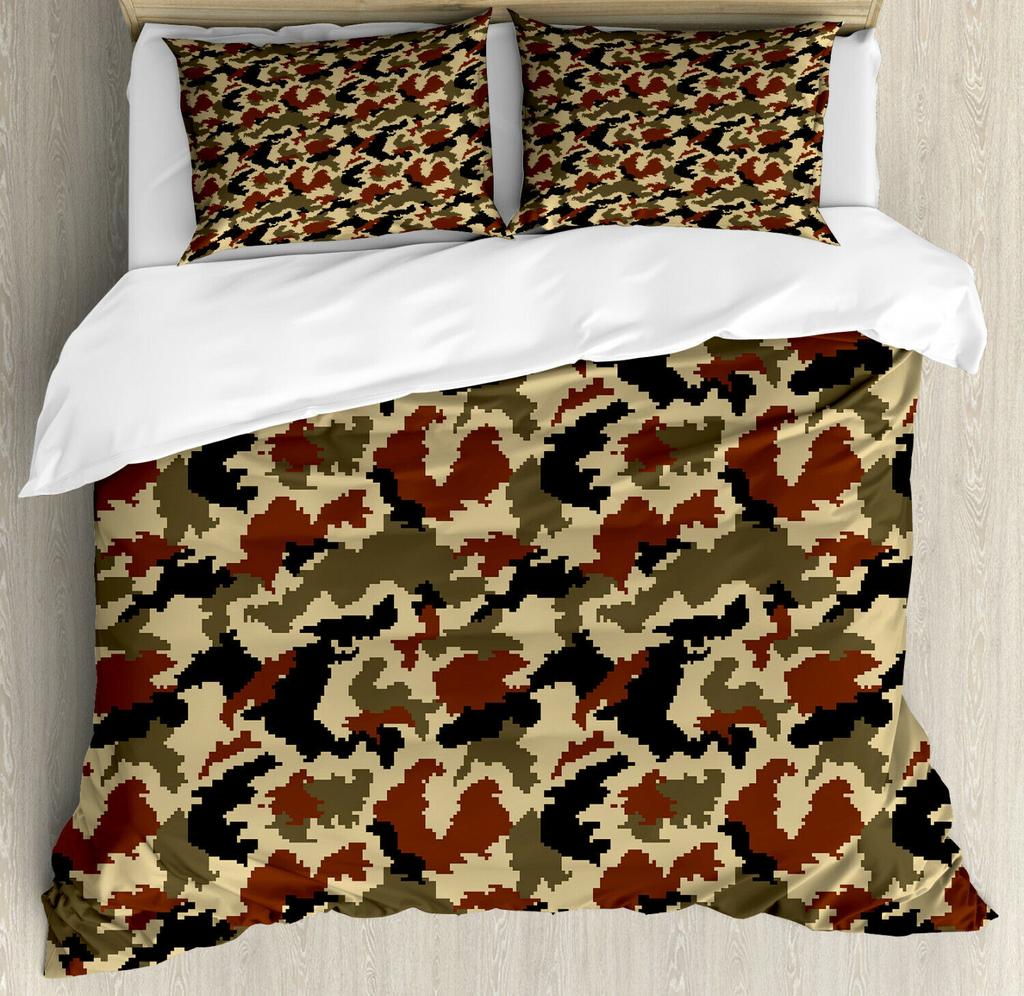Camouflage Duvet Cover Set, Camouflage Concept Concealment Artifice Hide Force Uniform Pattern Fashion, 3 Piece Bedding Set