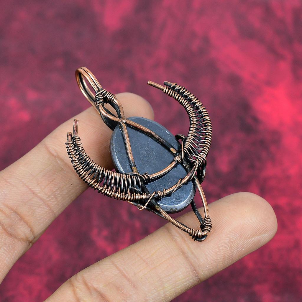Shungite Pendant Copper Wire Wrapped Pendant Bull Face Shape Pendant Copper Jewelry Anniversary Gifts Handmade Pendant Real Gemstone Pendant