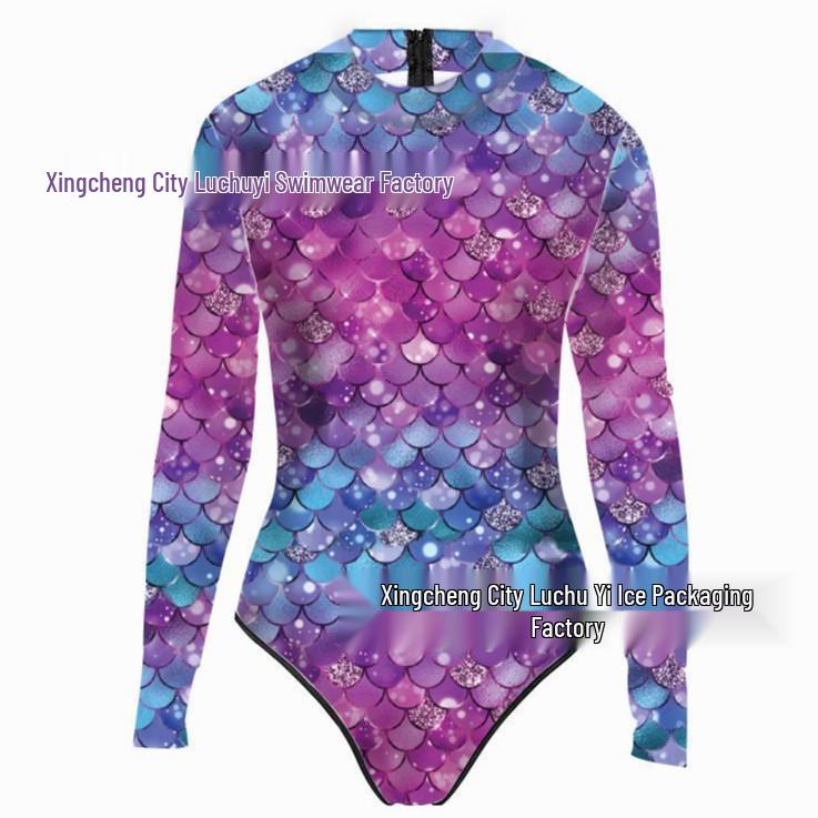 Mermaid Style 3D Fish Scale Women's Long Sleeve One-Piece Swimsuit