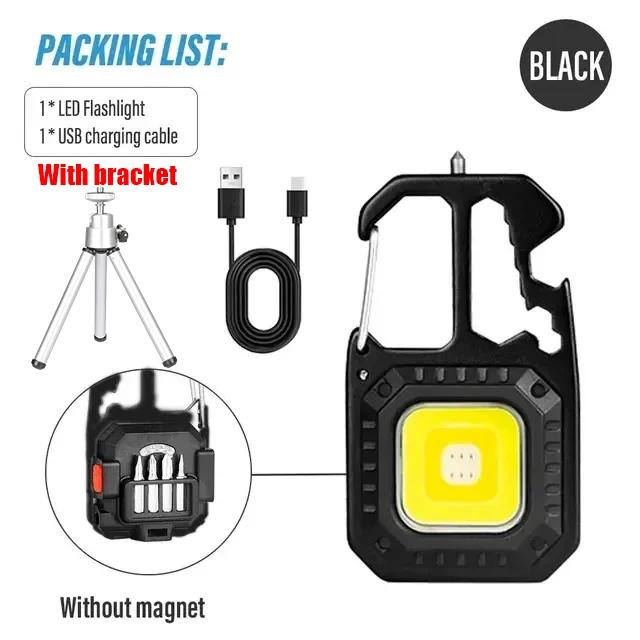 COB Keychain Work Light Flashlight with Battery Display Rechargeable High Lumens Portable LED Light for Camping Hiking Running