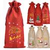 3/6pcs Christmas Wine Bottle Gift Bags Cover with Drawstring Burlap Linen Wine Gift Bags for Xmas Party Decorations