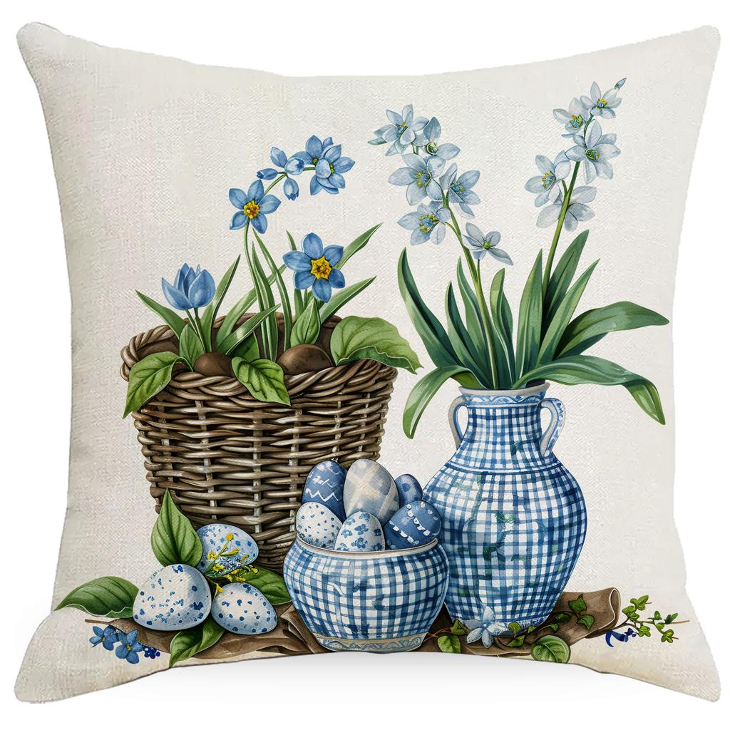 New Blue Plaid Easter Pillowcase Cushion Cover Cute Rabbit Truck Animal Pillowcase