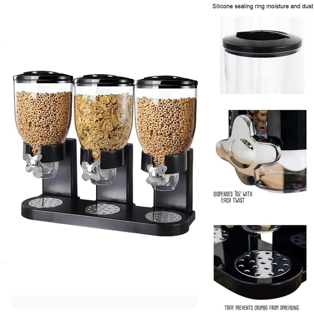Triple Cereal Dispenser Dry Food Dispenser Cereal Containers Commercial Cereal Dispenser Triple Food Dispensers Nut Candy Dispenser Three Canister