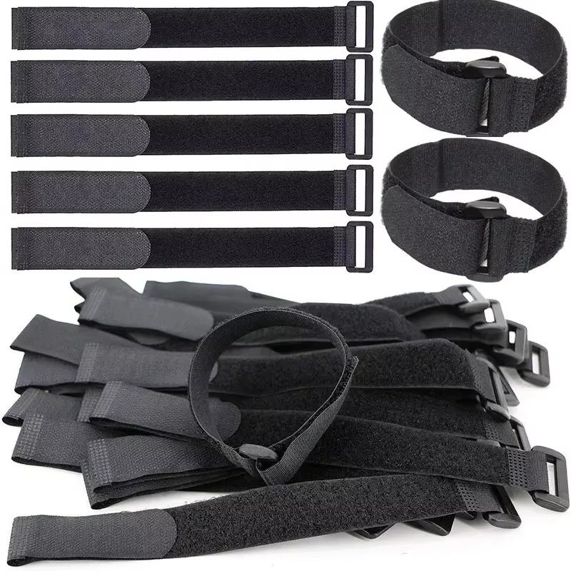 Reusable Black Nylon Hook and Loop Cinch Straps Adjustable Wire Fastener Cable Ties For Household Office Cord ArrangementStoragePinstriping Tape 3