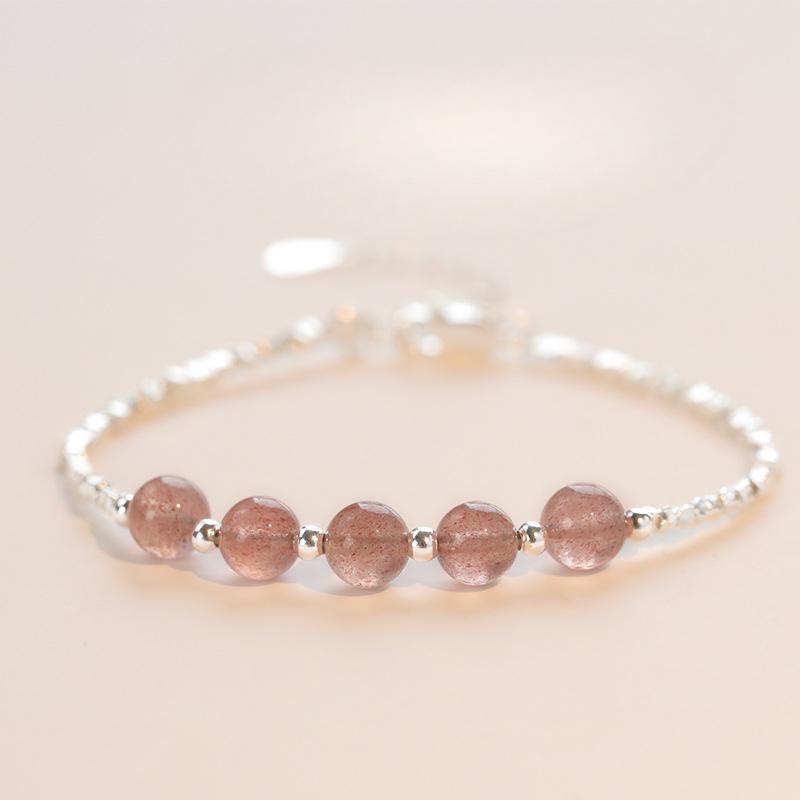 

Нестандартный сломанный серебряный браслет в национальном стиле с клубничным кристаллом, женский легкий роскошный нишевый изысканный ретро-украшения