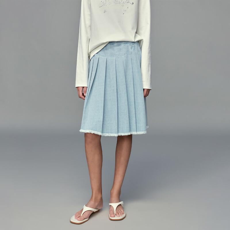 ELLE KIDS Girls Light Denim Frayed Pleated Skirt 160