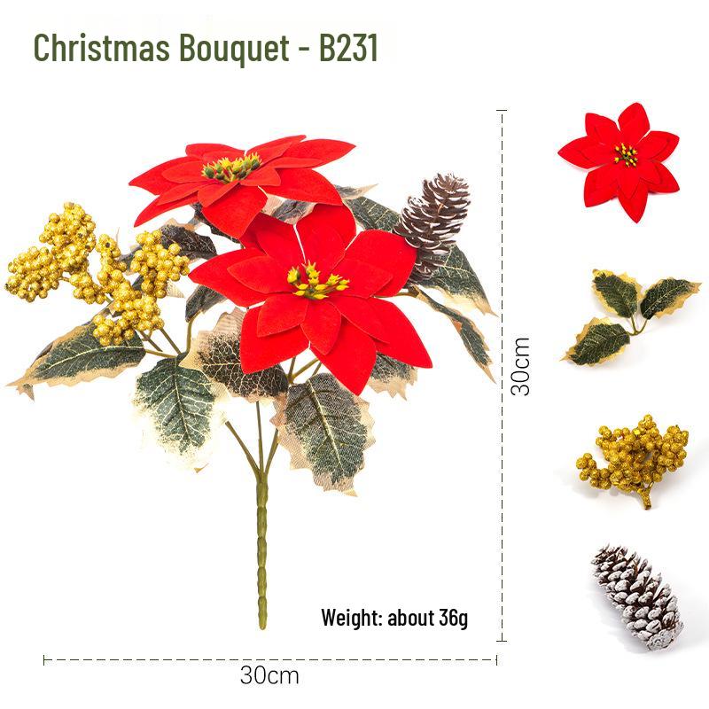 Artificial Christmas Bouquet with Pine Cones, Poinsettias, and Pine Needles for Home Decoration