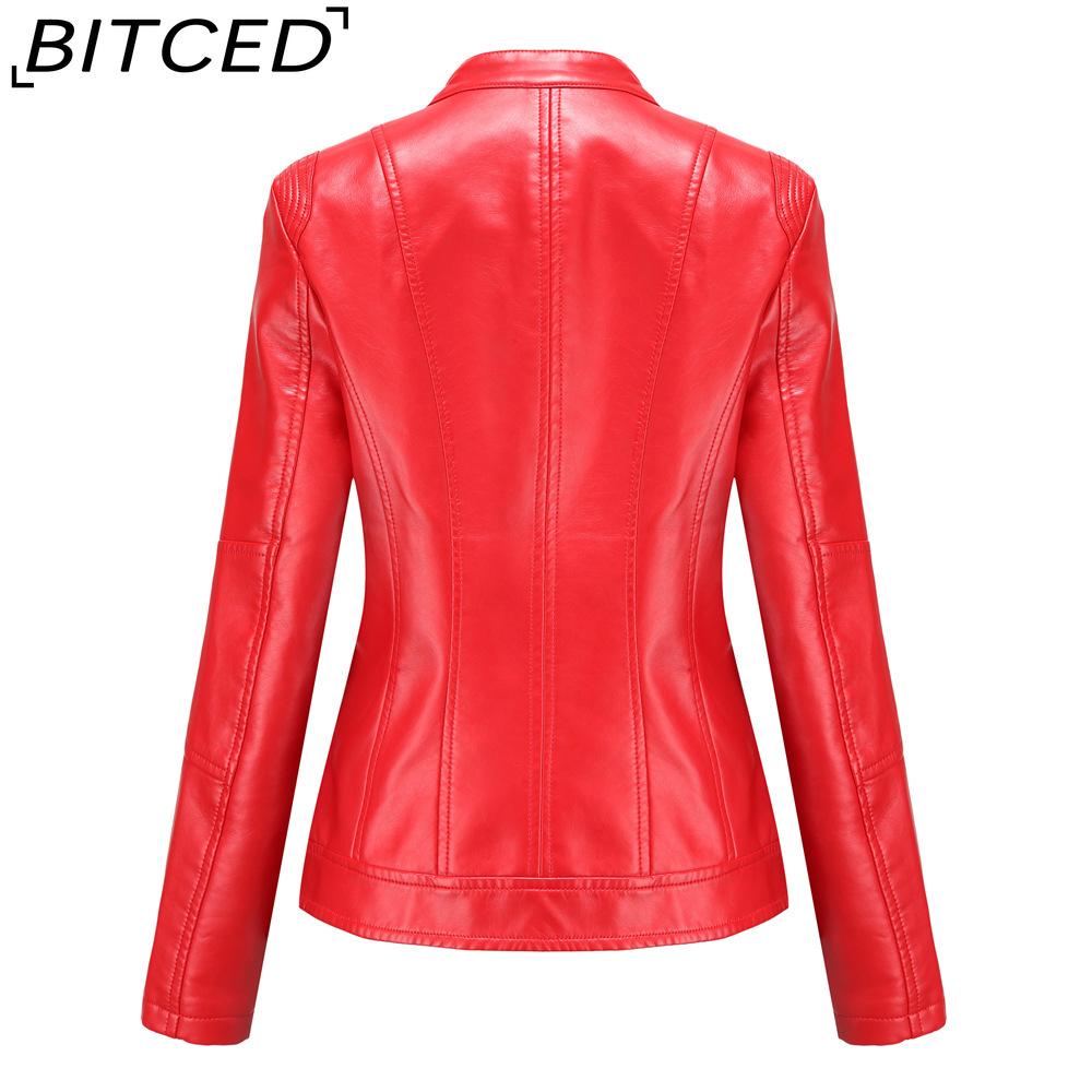 BITCED Fashion Women's PU Leather Short Jacket with Stand Collar Lightweight Spring/Autumn Leather Jacket