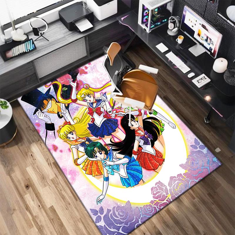 Cute Cartoon Theme Sailor Moon Tsukino Usagi Cartoon Rug Multifunctional Household Anti-slip Decorative Door Mat, Outdoor Floor Mat, and Carpet Y7