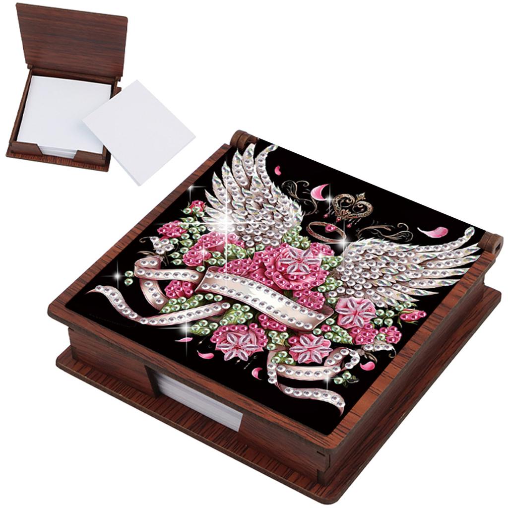 Wooden DIY Memo Paper Storage Box Diamond Art with 160 Papers Diamond Painting Memo Pad for Home Office and School Supplies