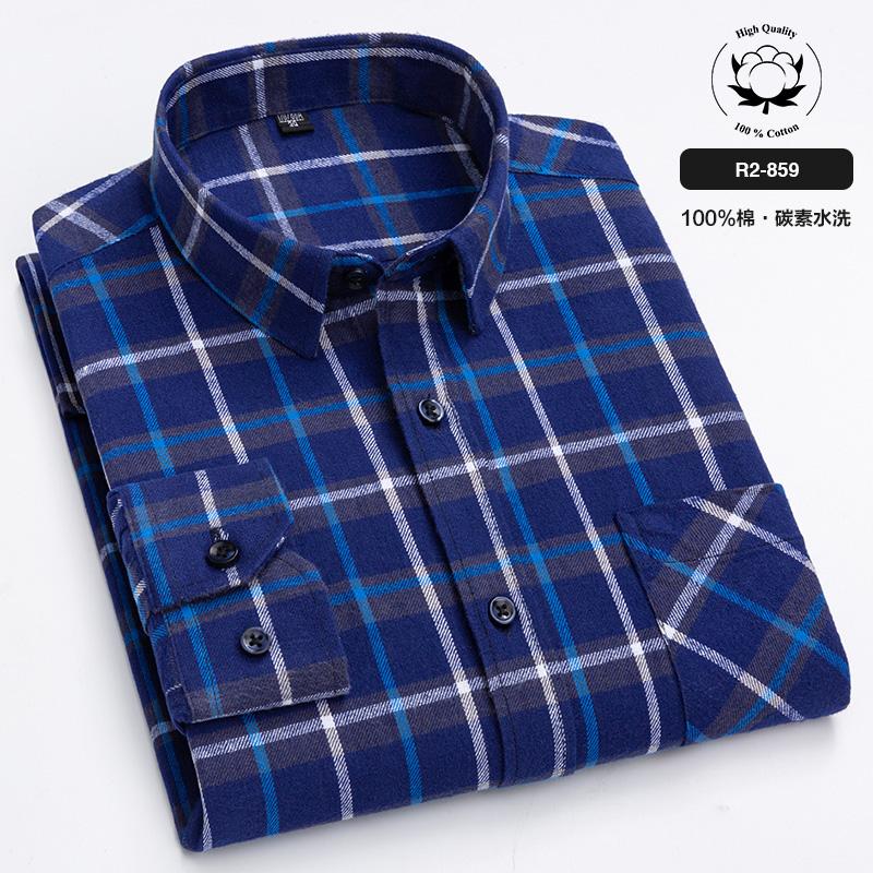 New Spring Autumn 100% Cotton Flannel Plaid Mens Shirts Casual Long Sleeve Regular Fit Home Dress Shirts For Man Clothes 6XL 5XL