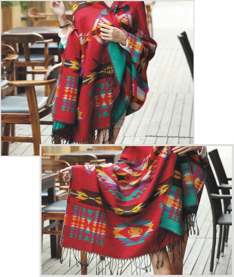 Bohemian Ethnic Hooded Cape Shawl - Women's Autumn/Winter Yunnan & Korean Style
