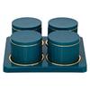 Container Tray Set -4 Pcs (450ml) -Multi-Color (Classic White, Repose Grey, Bluish Grey) Polypropylene with Subtle Gold Rim (Emerald Green)
