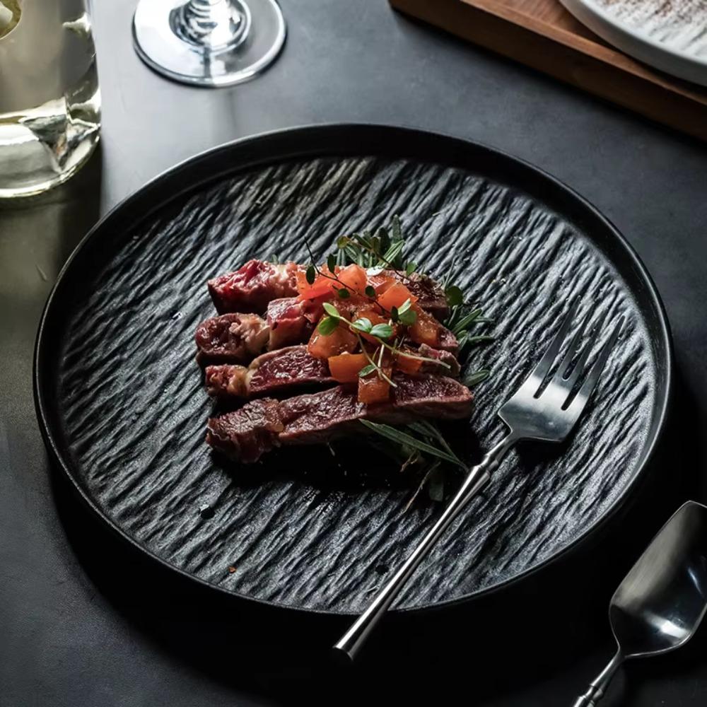 Round Steak Plate Stone Grain Dessert Dishes Plate Simple Fruit Salad Plate Restaurant