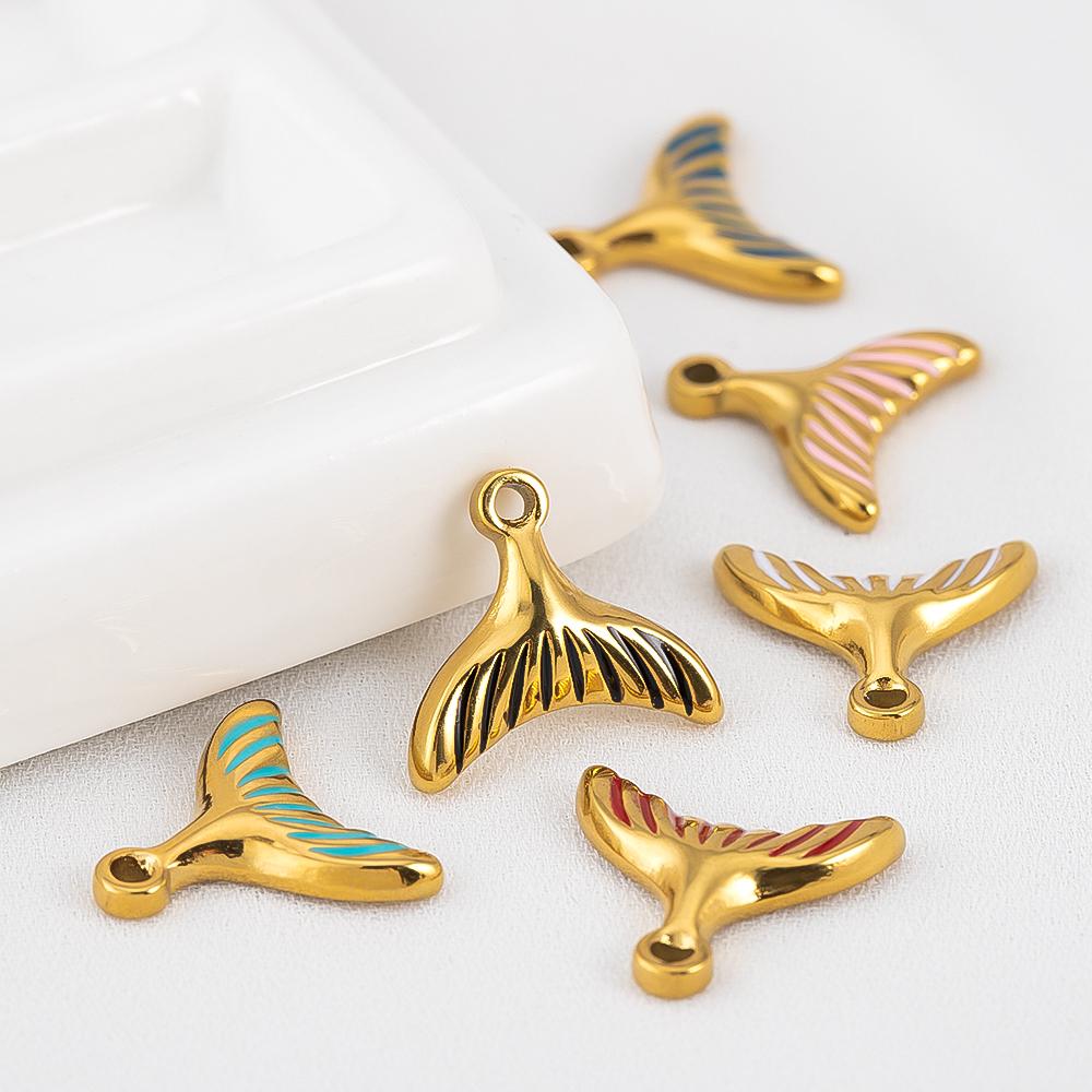 2pcs 304 Stainless Steel Enamel Fish Tail Pendant Gold Color Charm DY Fashion Necklace Earring Jewelry Making Keychain Component