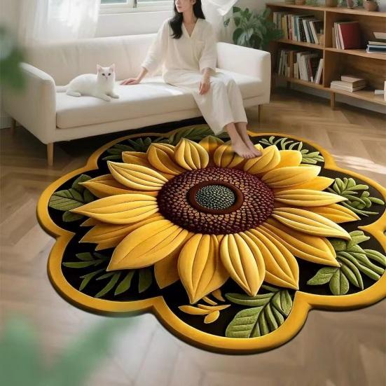 Yousheng Floor Mat Large Size Non-Slip Backing Plush Rug 3D Sunflower Design Door Mat Living Room Bathroom Kitchen Decoration