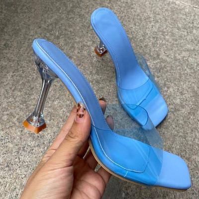 Star Style Transparent Pvc Crystal Clear Heeled Women Slippers Fashion High Heels Female Mules Slides Summer Sandals Shoes