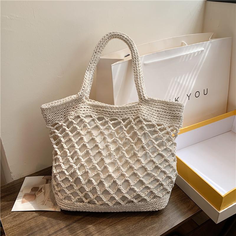 New Crochet Beach Handbag for Girls Summer Straw Rope Hollow Out Hand Woven Totes Bag Women Hollow Knitting Handbag